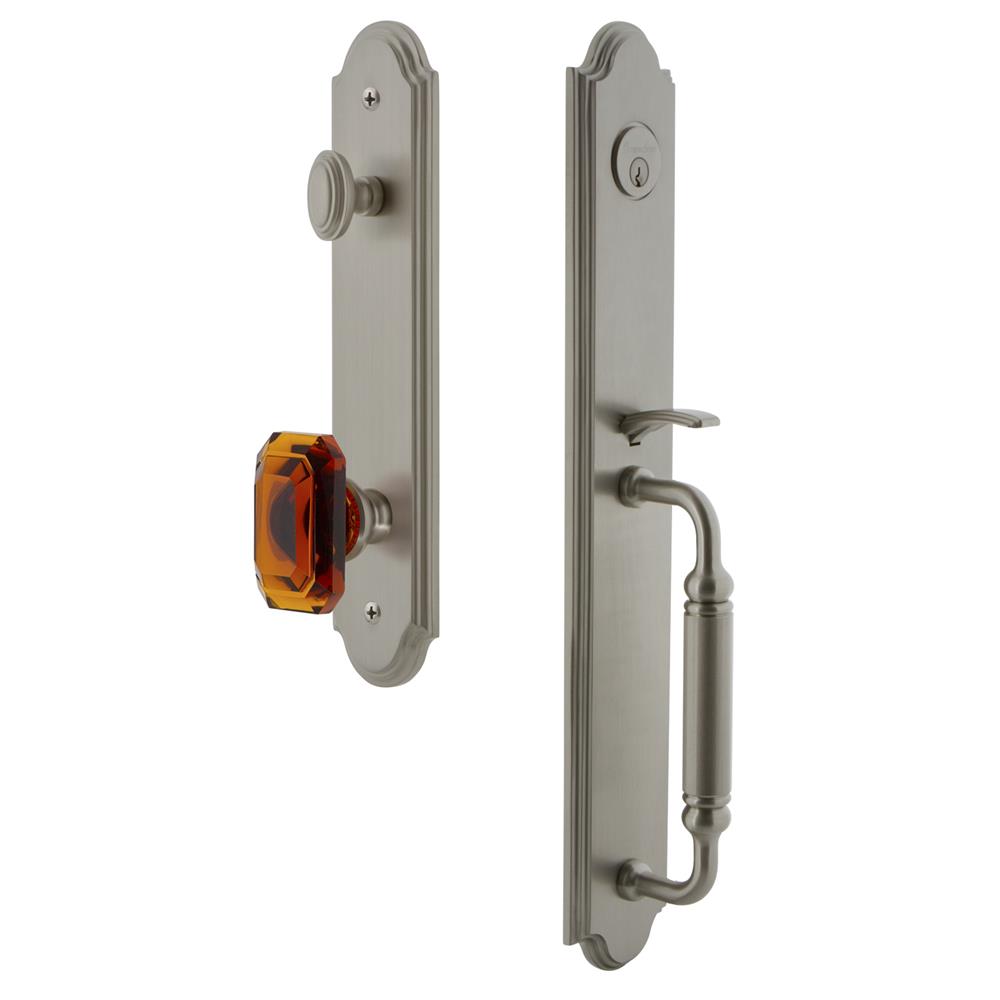 Grandeur by Nostalgic Warehouse ARCCGRBCA Arc One-Piece Handleset with C Grip and Baguette Amber Knob in Satin Nickel